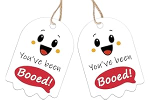 YITLA Halloween Tags with String,“You’ve Been Booed”Halloween Tag, 50 Pcs Ghost Shaped Name Tag for Trick or Treat Party Favor Decoration Supplies (Ghost)