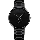 FIZILI Mens Watches Ultra-Thin Minimalist Waterproof-Fashion Wrist Watch for Men Unisex Dress with Stainless Steel Band-Black