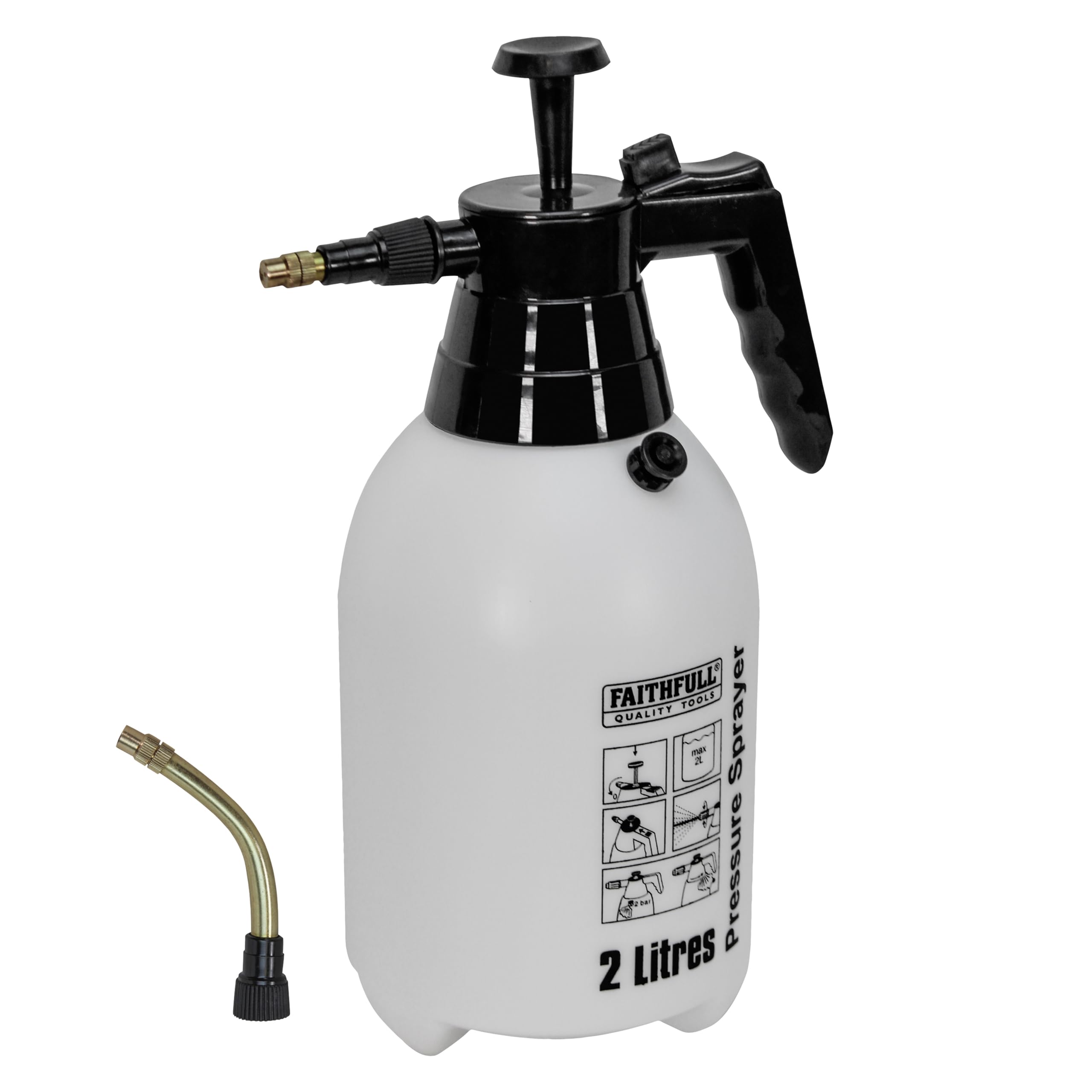 Faithfull Handheld Garden Pressure Sprayer – 2 Litre Capacity Garden Spray Pump with 2 Adjustable Nozzles & Lockable Trigger