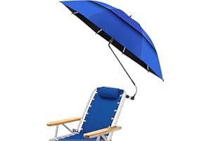 48.6" Double Canopy Beach Umbrella with Clamp, UPF50+ Beach Chair Umbrella with clip, 360°Adjustable Portable Umbrella for Ou