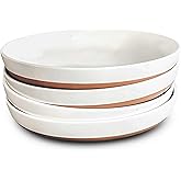 MORA Ceramic Flat Pasta Bowl Set of 4-35oz, Microwave Safe Plate with High Edge - Modern Porcelain Dinnerware for Kitchen and Eating, Large Wide Bowls/Plates for Serving Dinner, Salad, etc- Vanilla