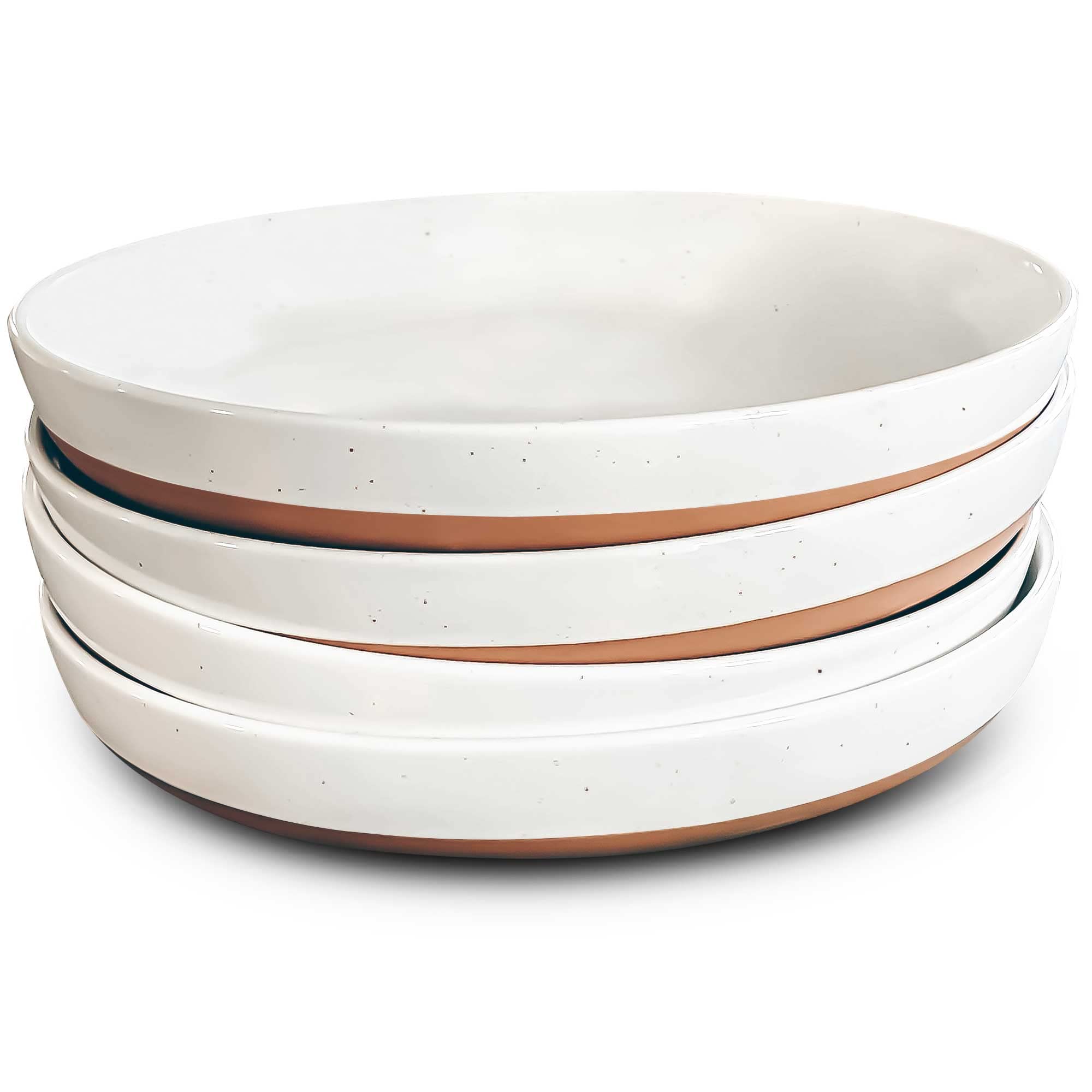Photo 1 of Mora Ceramic Flat Pasta Bowl Set of 4-35oz, Microwave Safe Plate with High Edge - Modern Porcelain Dinnerware for Kitchen and Eating, Large Wide Bowls/Plates for Serving Dinner, Salad, etc- Vanilla