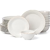 Lenox French Perle Groove White Stoneware 24-Piece Dinnerware Set for 8 | dishwasher safe | plates and bowls sets for kitchen and dining | 11 inch plate, dish set, dishes | 2.25 inch, 16oz