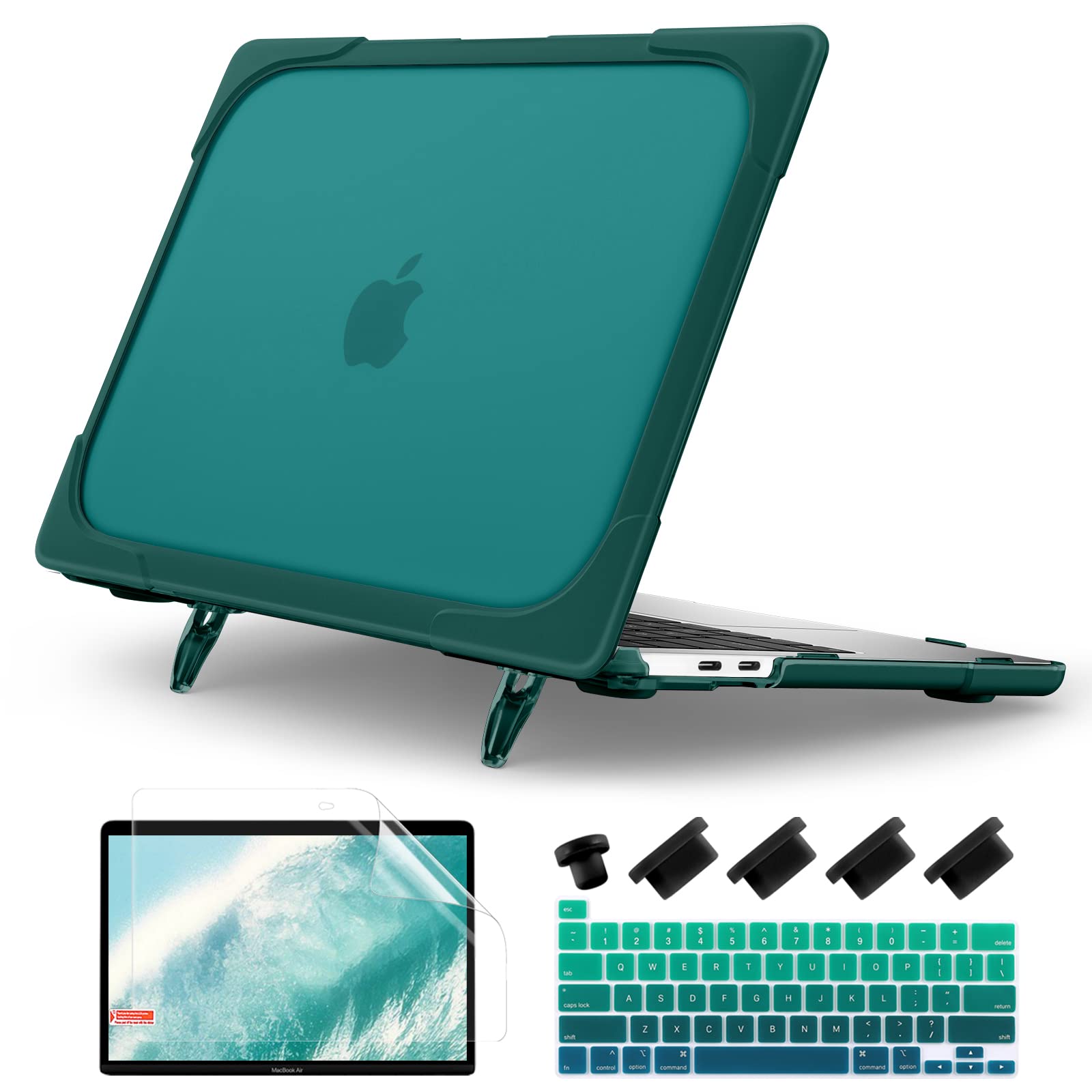 Photo 1 of ***case only missing pieces***Batianda Heavy Duty Case for New MacBook Pro 13 Inch 2022 2020 A2338 M2 M1 Chip A2289 A2251 with Touch Bar, Shockproof Hard Shell Case with TPU Bumper Fold Kickstand & Keyboard Cover Skin, Deep Teal