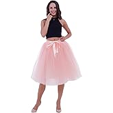 FOLOBE Women's Tutu Skirt Midi Tulle Skirts 7 Layers Petticoat knee length petticoat