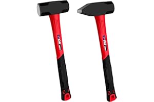 C&T 2 Piece Hammer Set, 3lb Sledge Hammer-Drilling Hammer & blacksmith hammer,mini sledge, cross peen hammer, Fiberglass & Soft No-Slip Handle,Perfect for Demolition, Construction and Blacksmithing