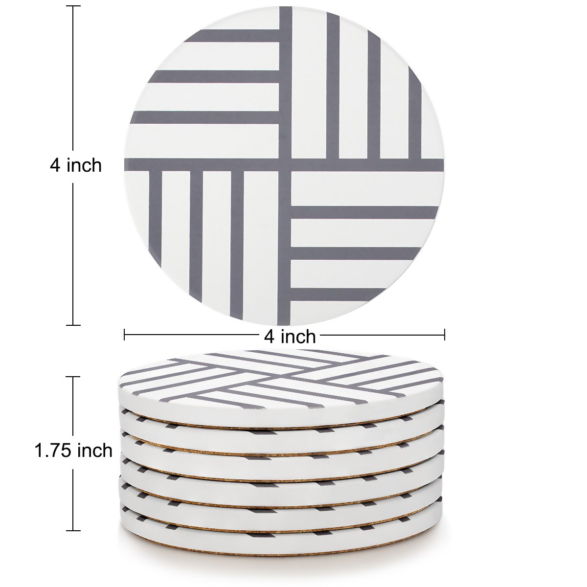 MIWARE Absorbent Stone Coaster Set - 6 Packs Coasters for Drinks, Grey Lines Style