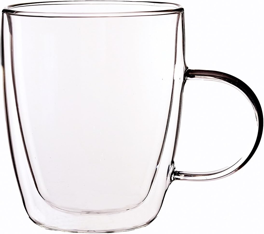 PremiaCasa 11 oz Strong Double Wall Insulated Borosilicate Thermo Glass Mug for Coffee Tea (Set of 2)