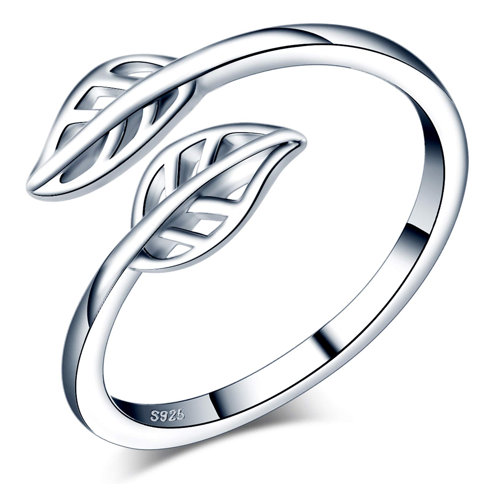 CPSLOVE Women's Girl's Ring, 925 Sterling Silver ring, elegant leaf ring, Open ring, Adjustable ring size, Wedding Ring, Engagement Ring, Suitable finger circumference:48.5-57mm