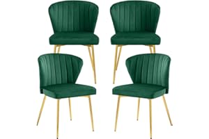 Nrizc Velvet Dining Chairs Set of 4, Tufted Upholstered Dining Chair with Golden Metal Legs, Mid Century Modern Dining Chairs for Dining Room, Kitchen, Living Room (Green)
