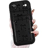 KANGHAR Case for iPhone Air Card Slot Phone Case, Cute Bow Design with Card Holder for Women Girls Slim Shockproof Wallet Cover-Black