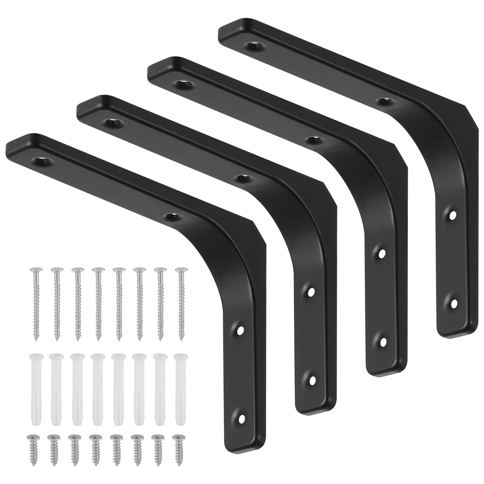Faankiton 4 Pieces Shelf Brackets, Load Capacity 70kg, Wall Corner Brace Angle Shelving Shelf Brackets with Screws, Wall Hanging Shelves Decorative Corner Brackets (150x200 mm Cold Rolled Steel)