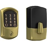 Schlage Encode Smart WiFi Deadbolt Lock with Greenwich Trim, Satin Brass | Keyless entry door lock, Touchscreen keypad, App control, Alexa, Google Home, Ring &amp; Airbnb compatible, Certified security