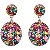 Asphinien Multi-colored Crystal Drop Dangle Earrings Sparkling Rhinestone Paved Round Stud Earrings Vintage Bridal Wedding Statement Ear Jewelry for Women