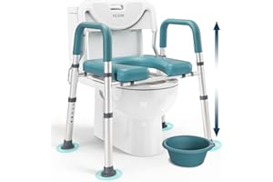 PELEGON Raised Toilet Seat with Handles (400lb) - Adjustable 3 in 1 Commode Chair for Toilet with Arms, Toilet Riser with Handles, Bedside Commode Chair, Handicap Toilet Seat for Elderly (Teal)