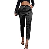 Women's Satin Pants Dress Casual Party Wedding Night Pull on High Waist Pants