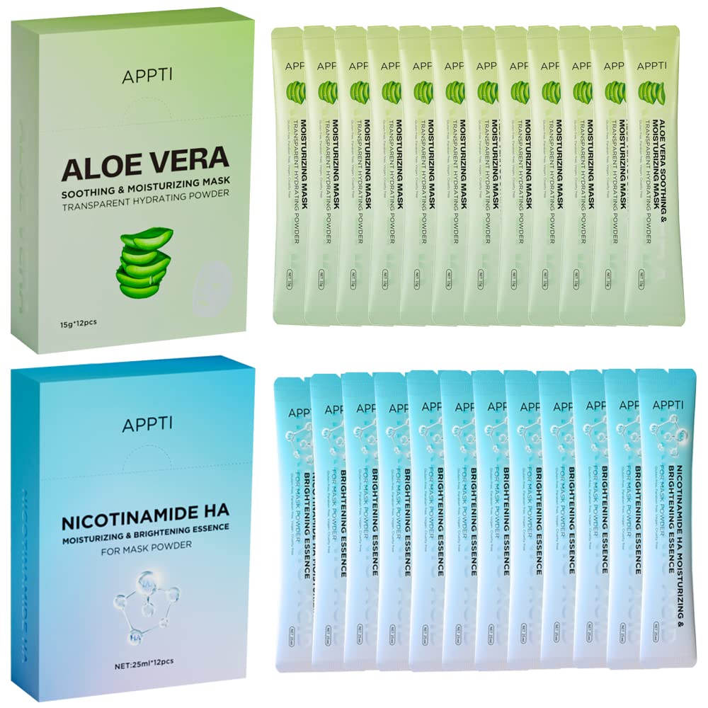 SHEEYOON Facial Jelly Mask, Peel Off Crystal Face Jelly Mask Powder and Nicotinamide/Hyaluronic Acid Serum Set, DIY Face SPA Skincare Mask (Aloe Vera)