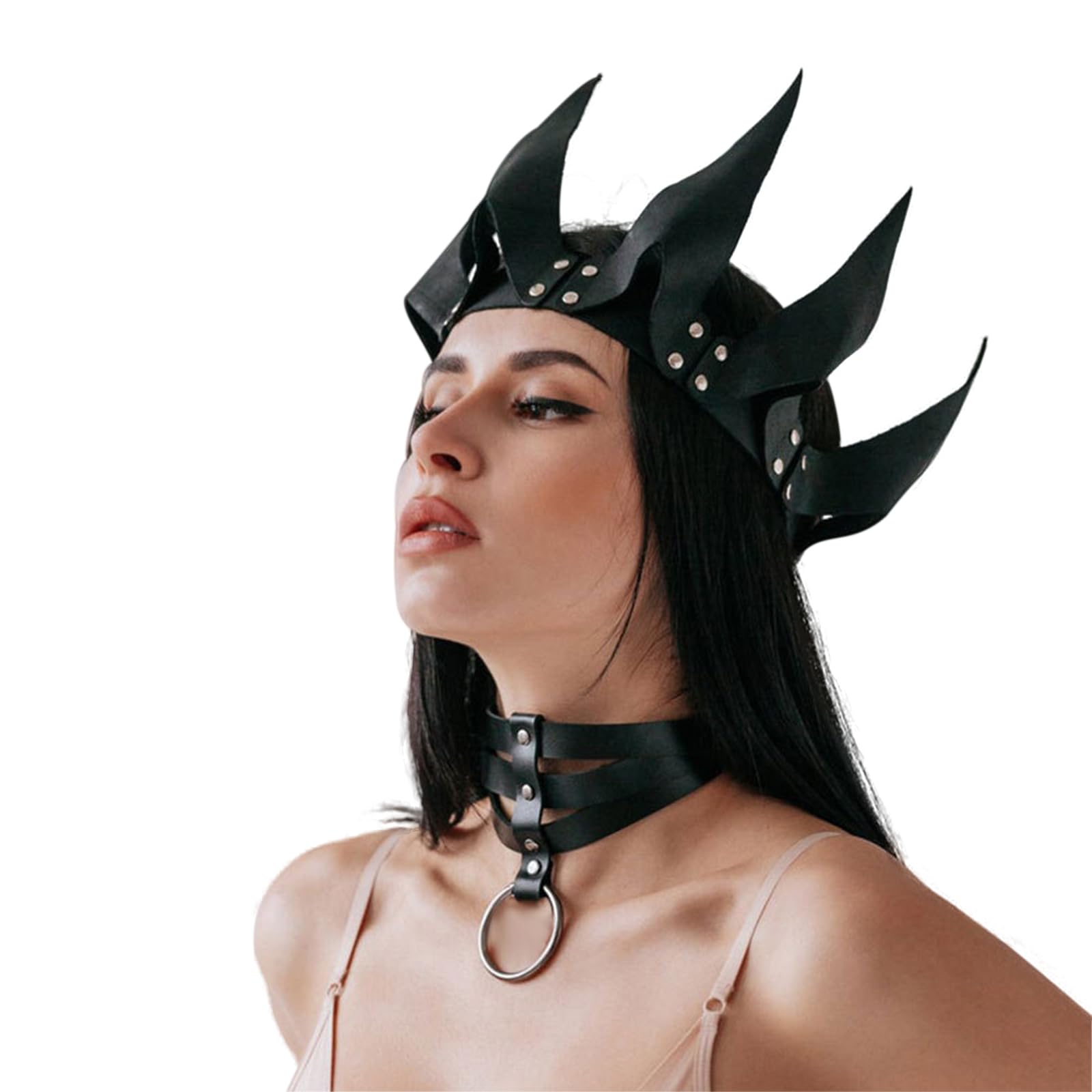 Faxianther Steampunk PU Leather Crown Tiara Dark Gothic Queen Princess Role Play Cosplay Headband Hairbands Raves Party Halloween Costume Headwear Hair Garland Headgear Dress-up Hair Accessory