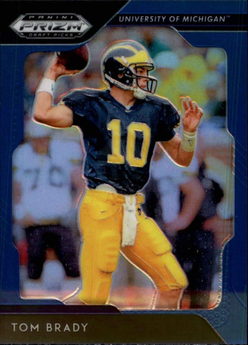 Amazon Com 2019 Prizm Draft Picks Football Blue Prizm 94 Tom Brady Michigan Wolverines Official Panini Nfl Collegiate Card Collectibles Fine Art