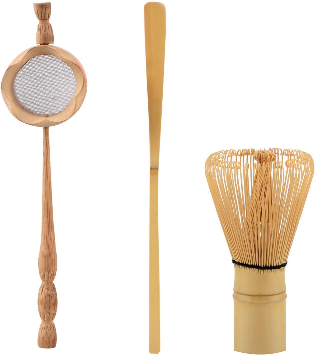 Vaorwne Natural Bamboo Tea Strainer Matcha Whisk Brush Green Tea Powder Whisk Scoop Set Tea Utensils Set Kitchen Accessories 3Pcs