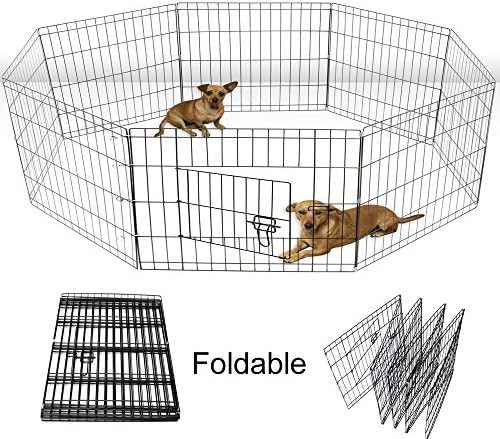 Yoshioe 24" Tall Metal Pet Playpen Folding Exercise Wire Fence 8 Panel Yard Hammigrid Outdoor…