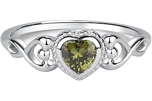 Precious Pieces Sterling Silver Simulated CZ Birthstone Baby Ring with Heart for little girls, Kids and Toddlers