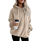 Yanekop Womens Fuzzy Fleece Pullover Oversized Sherpa Jacket Half Zip Pullover Sweaters Winter Faux Fur Jacket Coat