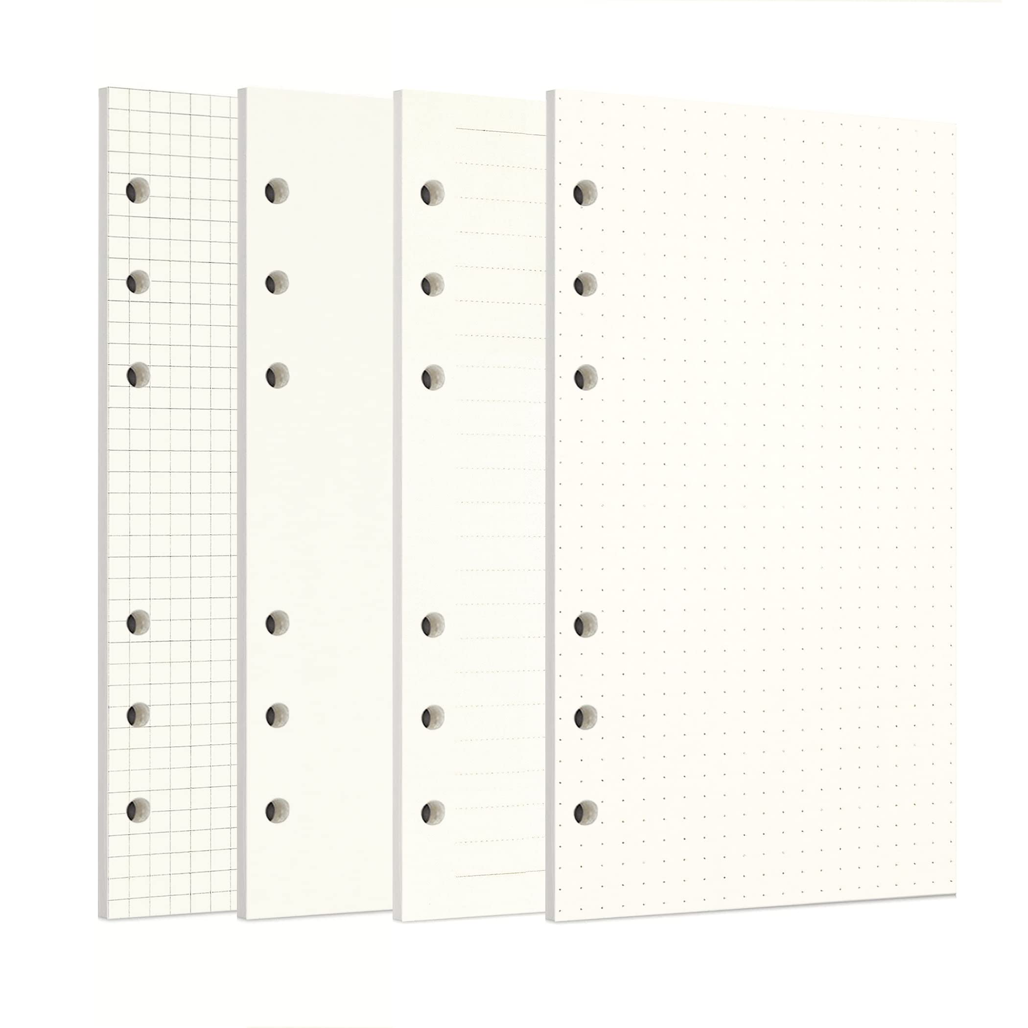 Zelten Loose Leaf Punched Paper Refills Paper for 6 Hole Binder Personal Organizer Diary Notebook Refillable Planner (4 in 1 Set Lined Squared Dotted Sketch,A6/6 Hole)