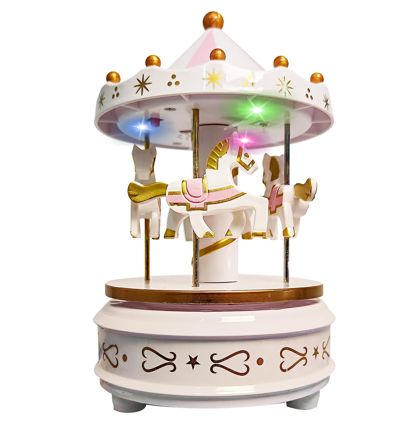 WEofferwhatYOUwant Carousel Music Box White – Elegant Horse Merry Go Round with LED Lights | Plays Beethoven’s Für Elise | Wind-Up Mechanical Toy | Wedding & Birthday Cake Topper, Nursery Decor & Gift