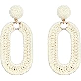 SELFWIMG Raffia Oval Earrings for Women - Boho Woven Rattan Earrings for Summer Beach - Tropical Vacation Earrings