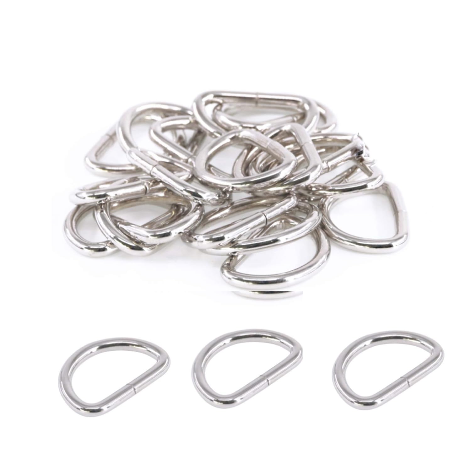 ZEACCT 30-Piece Set of Multi-Purpose Metal D Rings, Semi-Circular Buckles for Bags, Belts, Straps, Backpacks, and DIY Craft Accessories - Durable and Versatile