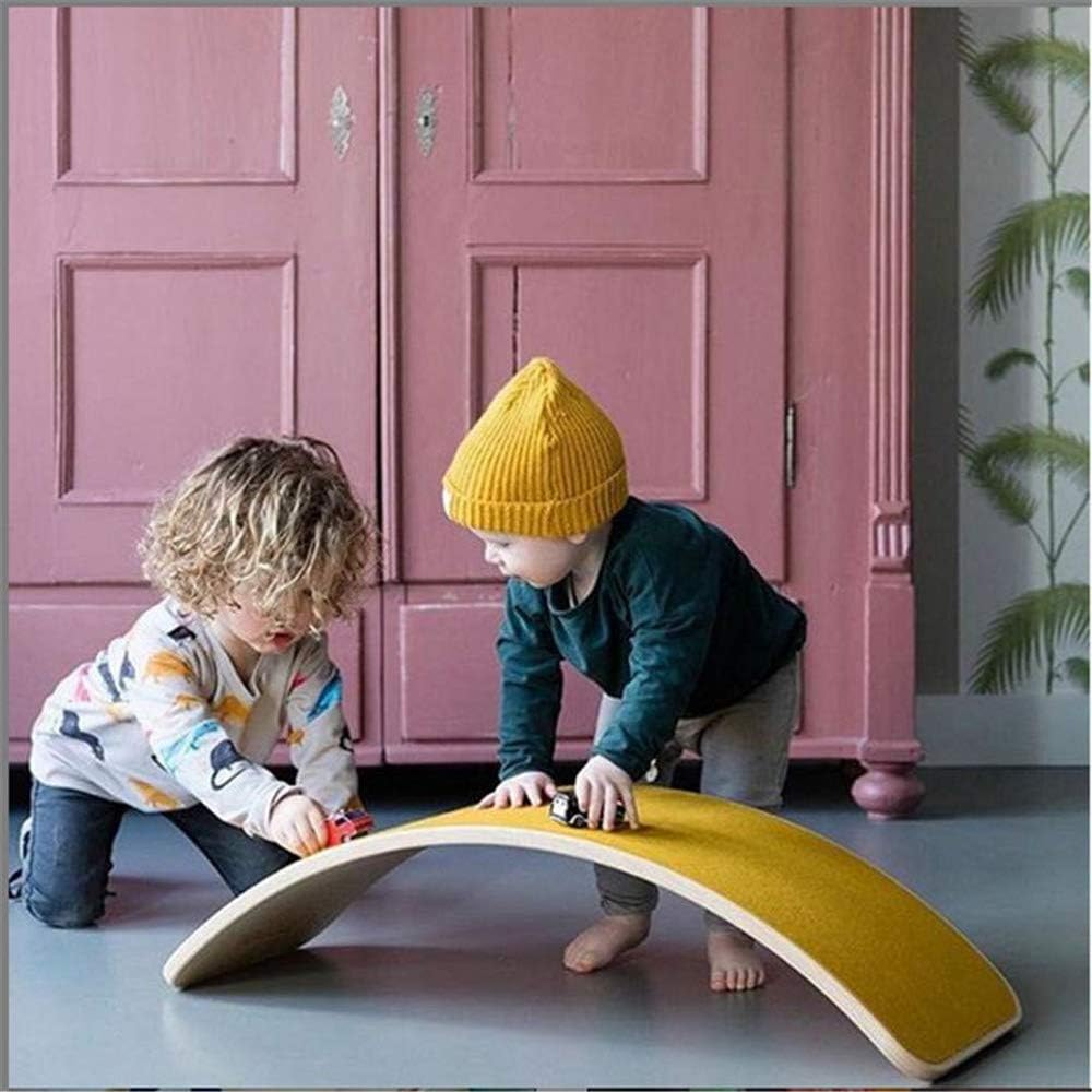 Children's Wobble Balance Board,Yoga Board Wooden Curvy with Felt Layer Kid Build A Sense of Balance Core Strength Training,Yellow