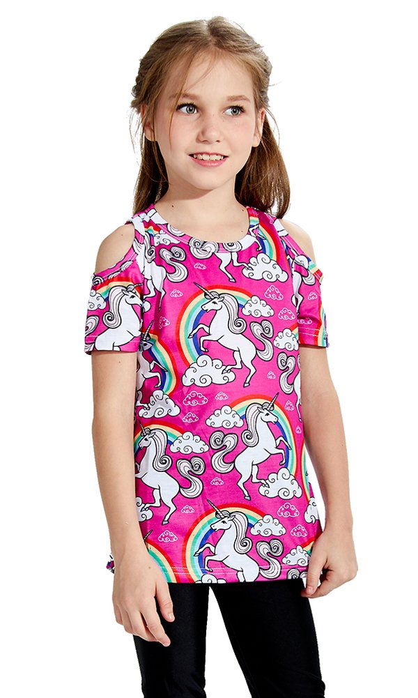 Unicorn Short Sleeve Novelty Basic T Shirts Undershirt Top Tee for Little Girl Kid 9-12yrs