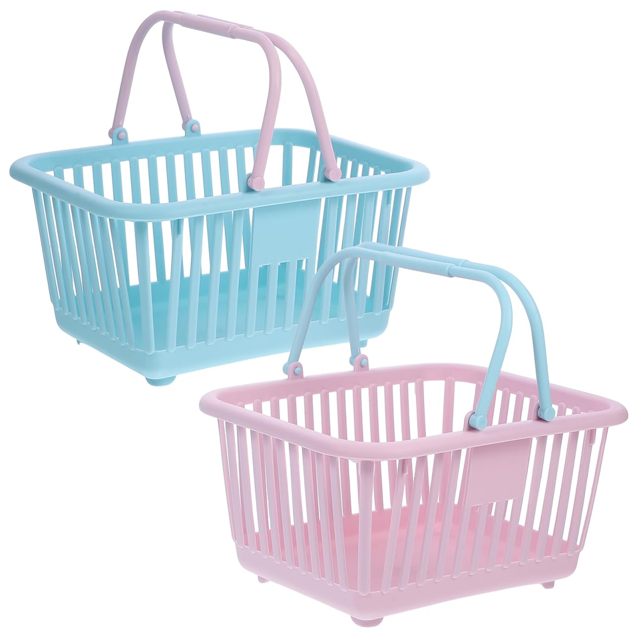 Housoutil Handheld Shopping Basket 2 Pack Mini Storage Baskets for Toys and Sundries Kids Play Grocery Basket with Handles Compact Organiser for Home and Party Use