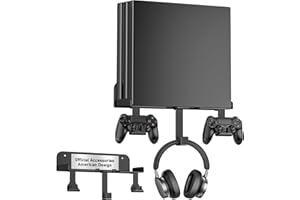 NYMUS Wall Mount for PS4 Pro with Detachable 2 Controller Holder & Headphone Hanger Metal Wall Mount Stand Kit Mount on The Wall Or on The Back Of The TV, Compatible with PS4 Pro