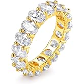 Barzel 18k White Gold/Rose Gold & Gold Plated Eternity Oval Cut Cubic Zirconia Eternity Ring Band