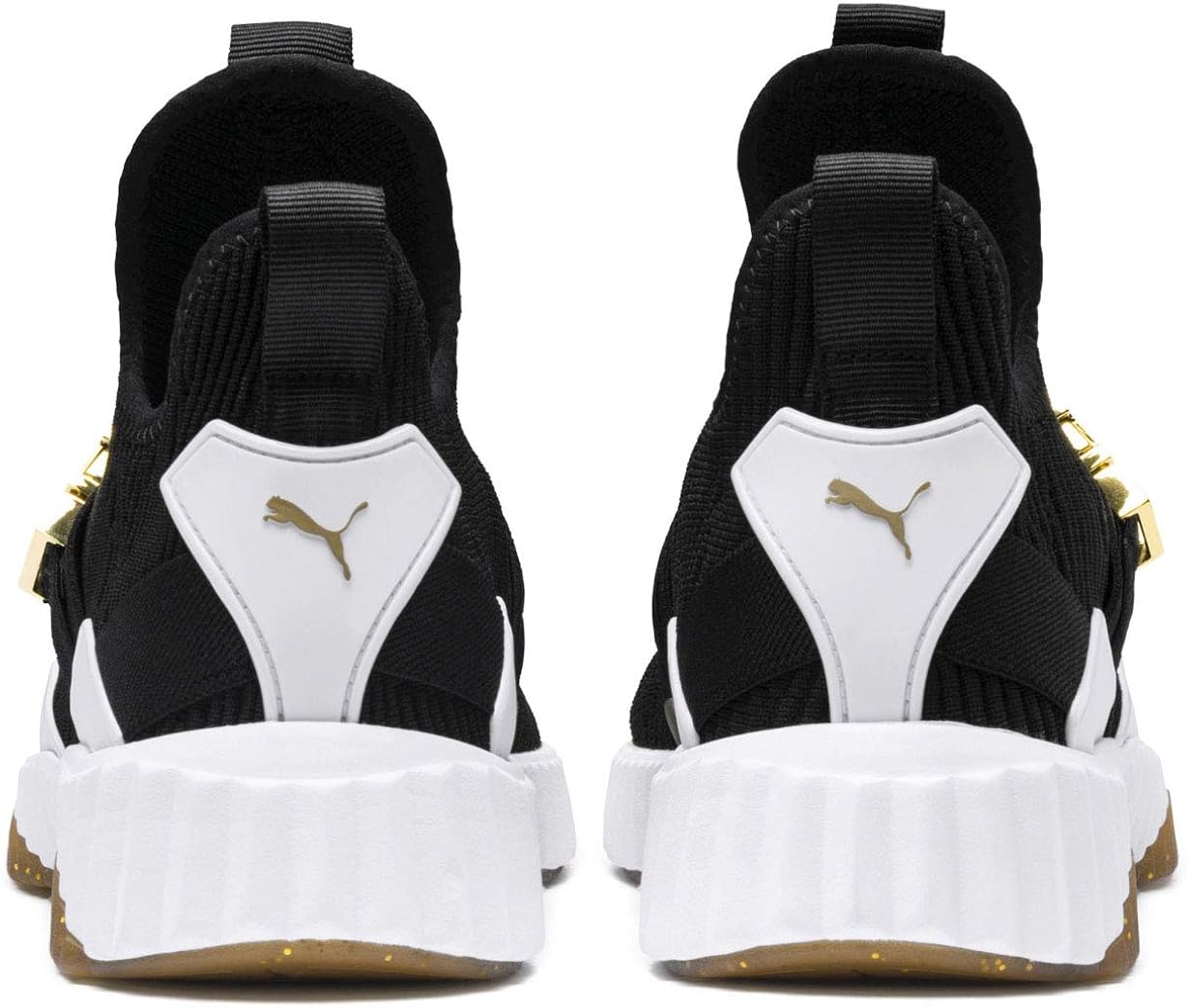 puma defy varsity mid black & gold shoes