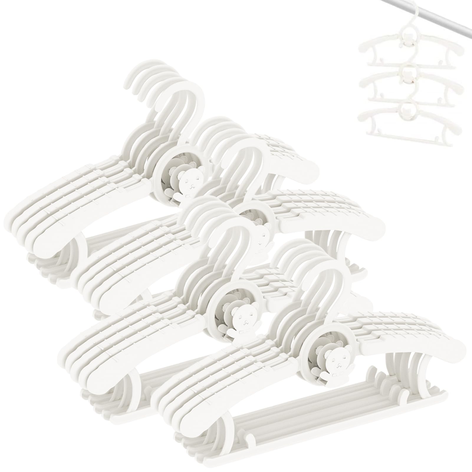 Baby Hangers for Closet 20pcs, HGYZE White Kids Clothes Hanger Plastic, 11-14" Adjustable Bulk Perchas for Newborn, Non-Slip Children Outfit Bear Hanger for Girl Boy Toddler Infant Nursery Clothing