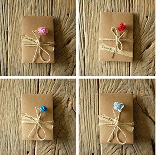 ASIBT 50 Pcs 10 Different Designs with Envelopes,Vintage Kraft Handmade Dried Flowers Thank You Notes Birthday Party Invitation Card Greeting Wish Cards Set