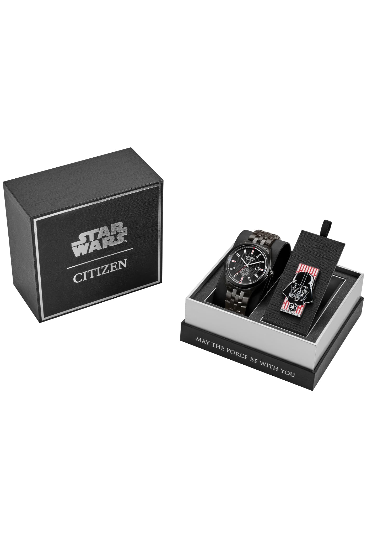 Citizen Men's Eco-Drive Star Wars Darth Vader Limited Edition Watch and Pin Box Set,Black Ion Plated Stainless Steel Watch, White Dial, 3 Hand, 41mm (Model: BM7255-61W)