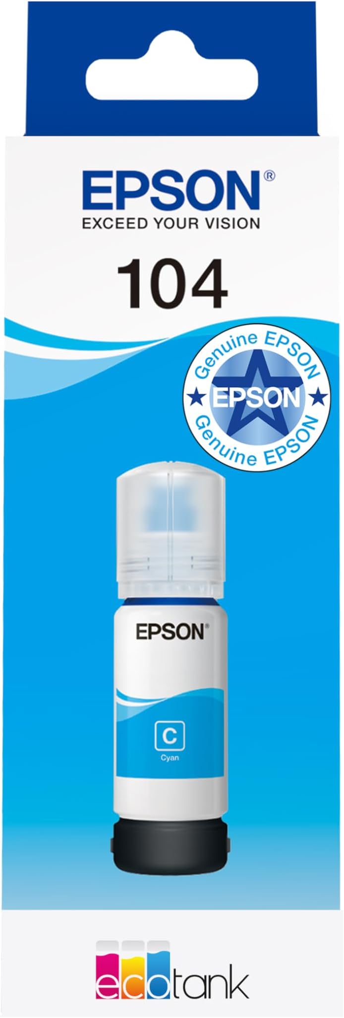 Epson 104 Cyan EcoTank Ink Bottle 7500 Pages Genuine Compatible ET-2710