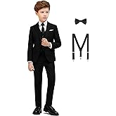 Amazingkitty Boys' Formal Dresswear Suits Set, with Suspenders, Adjustable Waist