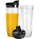 Ninja 32OZ Replacement Parts,QT 2Pack Nutri Ninja Replacement Cups with Sip & Seal Lids,950ML(32oz) Measuring Scale Cup Mug, 