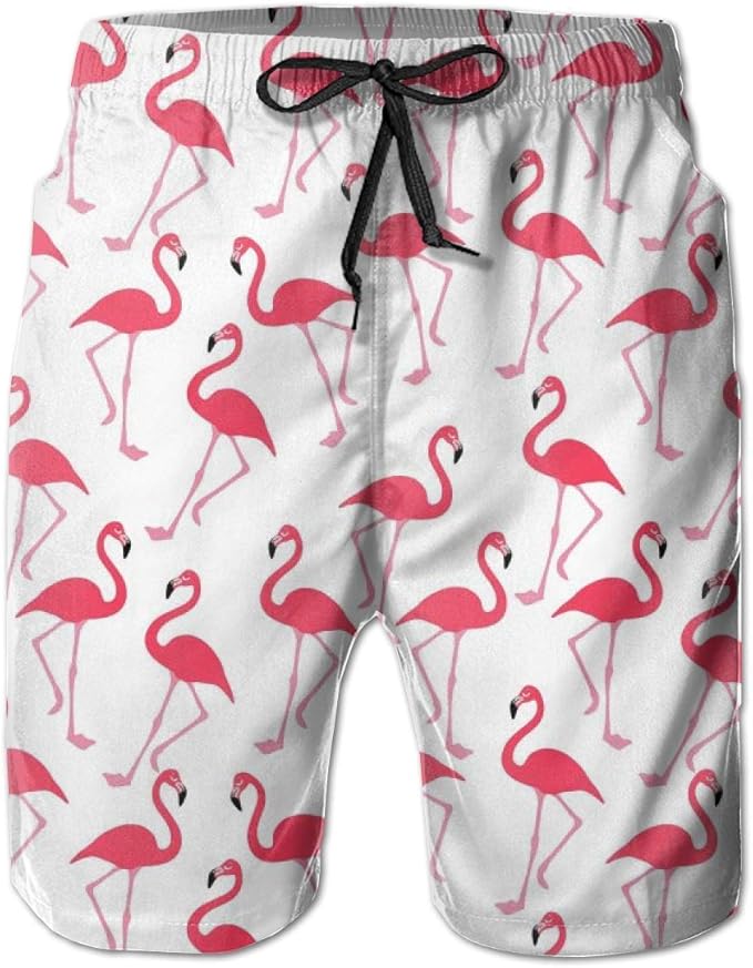 136 Pink Flamingo Mens Swim Trunks Quick Dry Sports Beach Surfing
