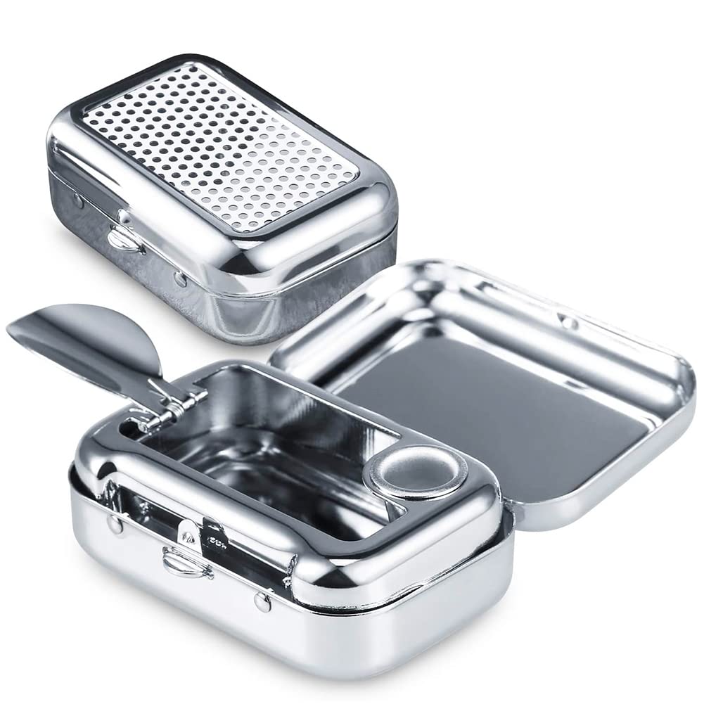 Mini Ashtray, Pocket Ashtray, JPYH Travelling Ashtray Made of Metal with Cigarette Tray, Rectangular tin Fireproof Odor Free-Portable Compact