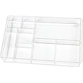 ZEXALOR 8-Section Clear Drawer Organizer, Large Acrylic Drawer Divider Tray for Desk,Bathroom,Office Makeup,Junk, Plastic Drawers Organizer 13.7" x 8.7" x 2" (8-Section)