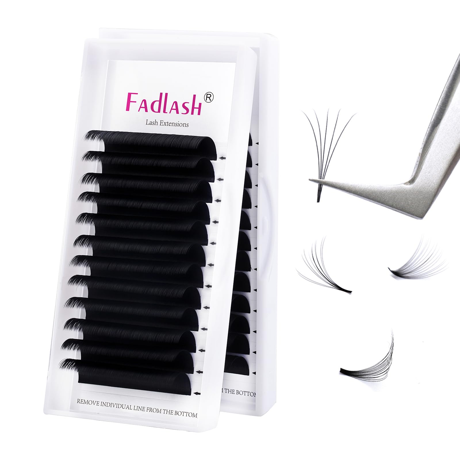 FADLASH False Eyelashes D Curl 0.07 20mm Natural Silk Russian Lashes - Easy Fan, Self Fanning, Automatic Blooming, Beginner Friendly, Hypoallergenic