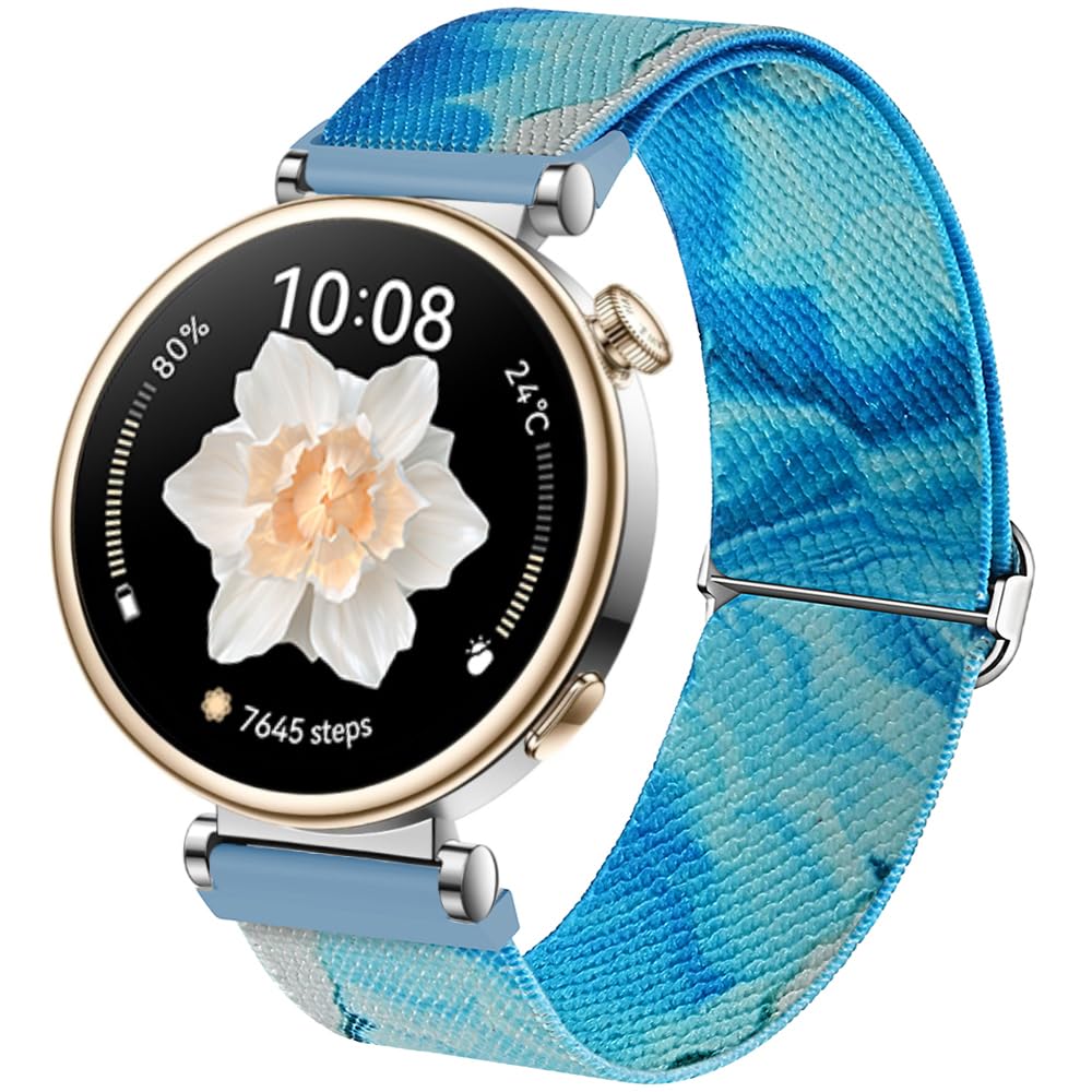 DEALELE Strap Compatible with Huawei Watch GT4 41mm / Garmin Venu 3S / 2S / Forerunner 265S / Fossil Women's Gen 6, 18mm Colored Elastic Nylon Loop Replacement Bands for Women Men, Blue ocean