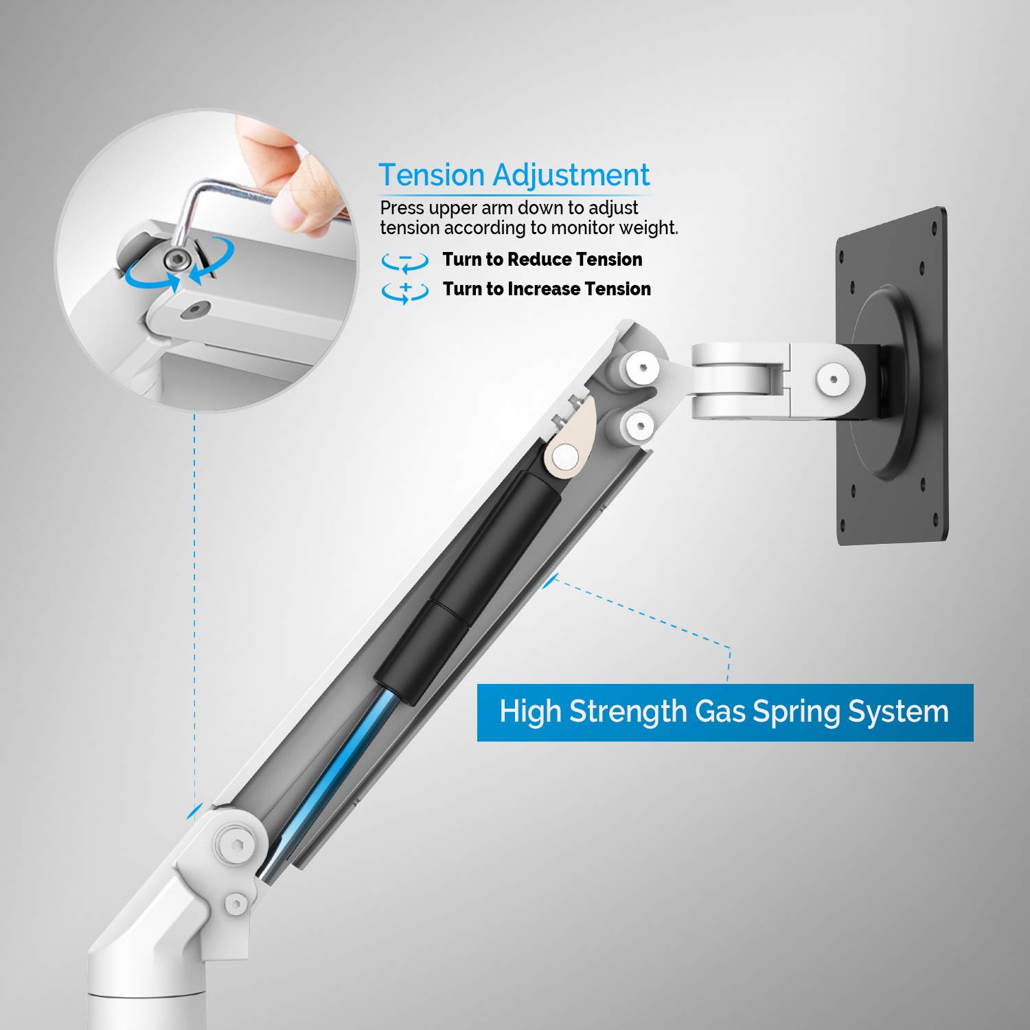 Bemorergo Monitor Mount Stand - Adjustable Single Arm Desk Vesa Mount, Gas Spring Single Monitor Mount, with 2-in-1 Heavy Duty Base, Fits 17 to 32 inch LCD Computer Monitors up to 21lbs, Aluminum
