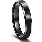 Frank S.Burton 3mm 4mm 6mm 8mm Black/Silver/Rose Gold Tungsten Rings for Women Men Wedding Band Engagement Ring Comfort Fit Beveled Edges Size 4-15